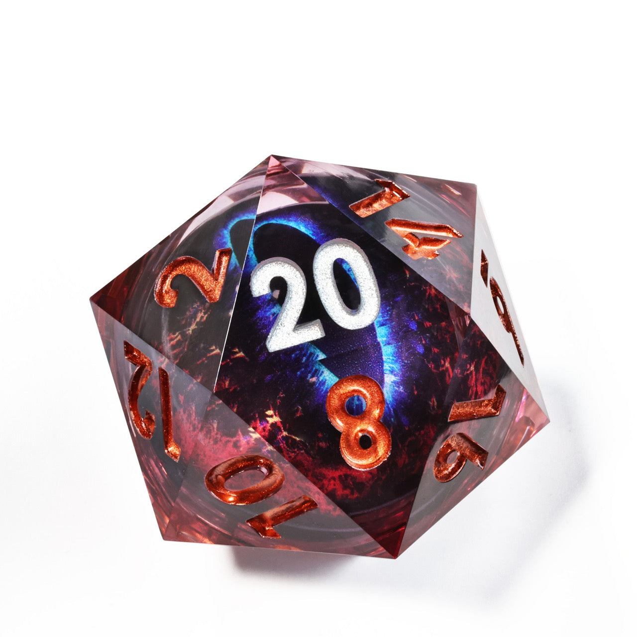 Sharp Edge Dice 50mm-D20 Liquid Core - Red / Blue Dragon Eye