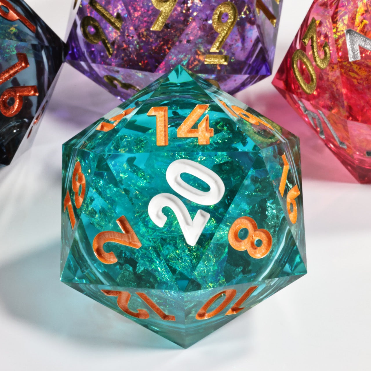 Sharp Edge Dice 50mm-D20 Liquid Core - Green Glitter