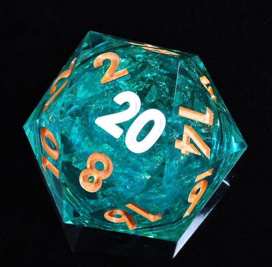 Sharp Edge Dice 50mm-D20 Liquid Core - Green Glitter