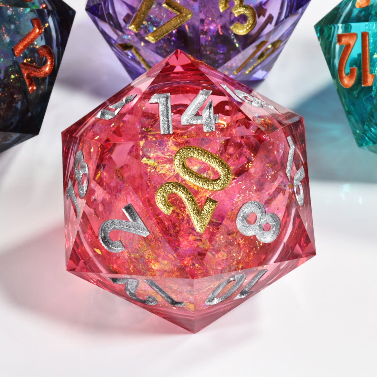 Sharp Edge Dice 50mm-D20 Liquid Core - Red Glitter