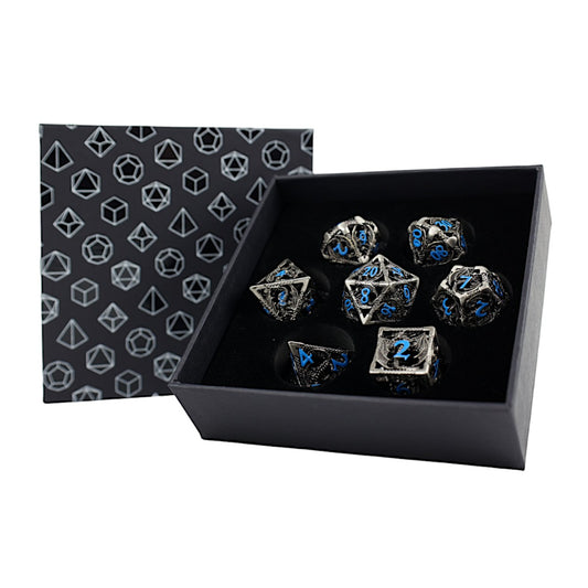 LPG Dice RPG Set Hollow Dragon - Stainless and Blue