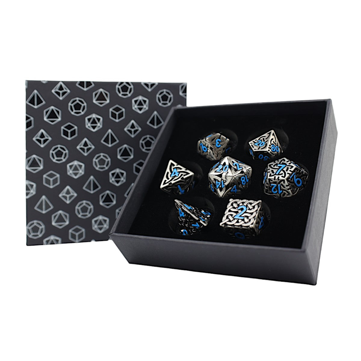 LPG Dice RPG Set Hollow Celtic - Stainless and Blue