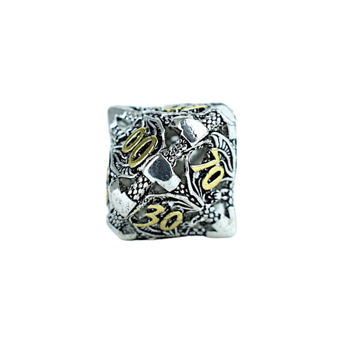 Metal Dice Set Hollow Dragon - Chrome and Gold