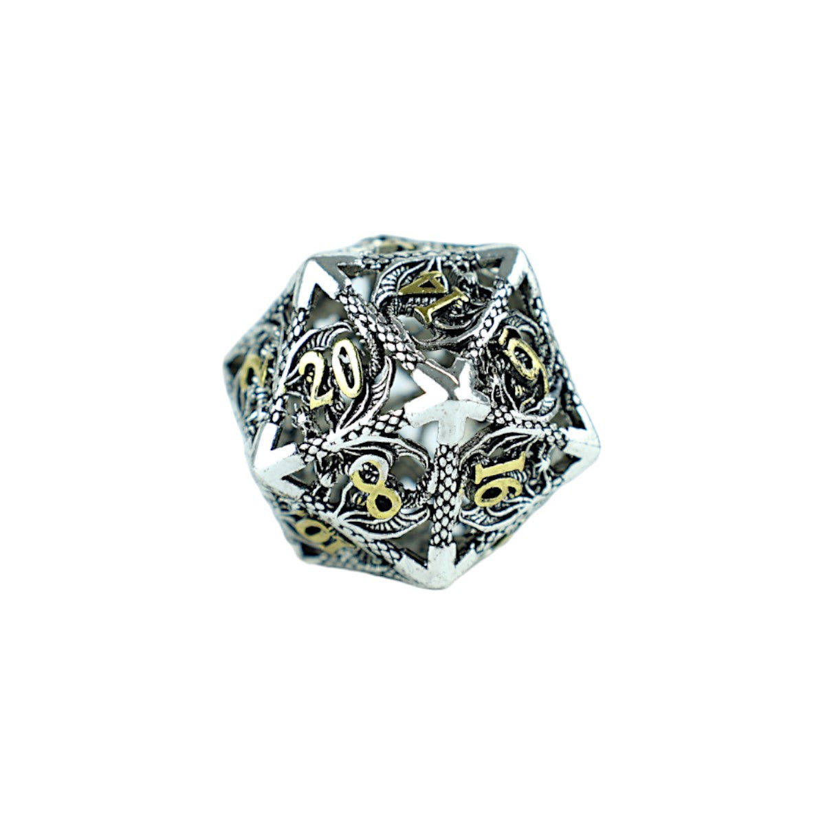 Metal Dice Set Hollow Dragon - Chrome and Gold