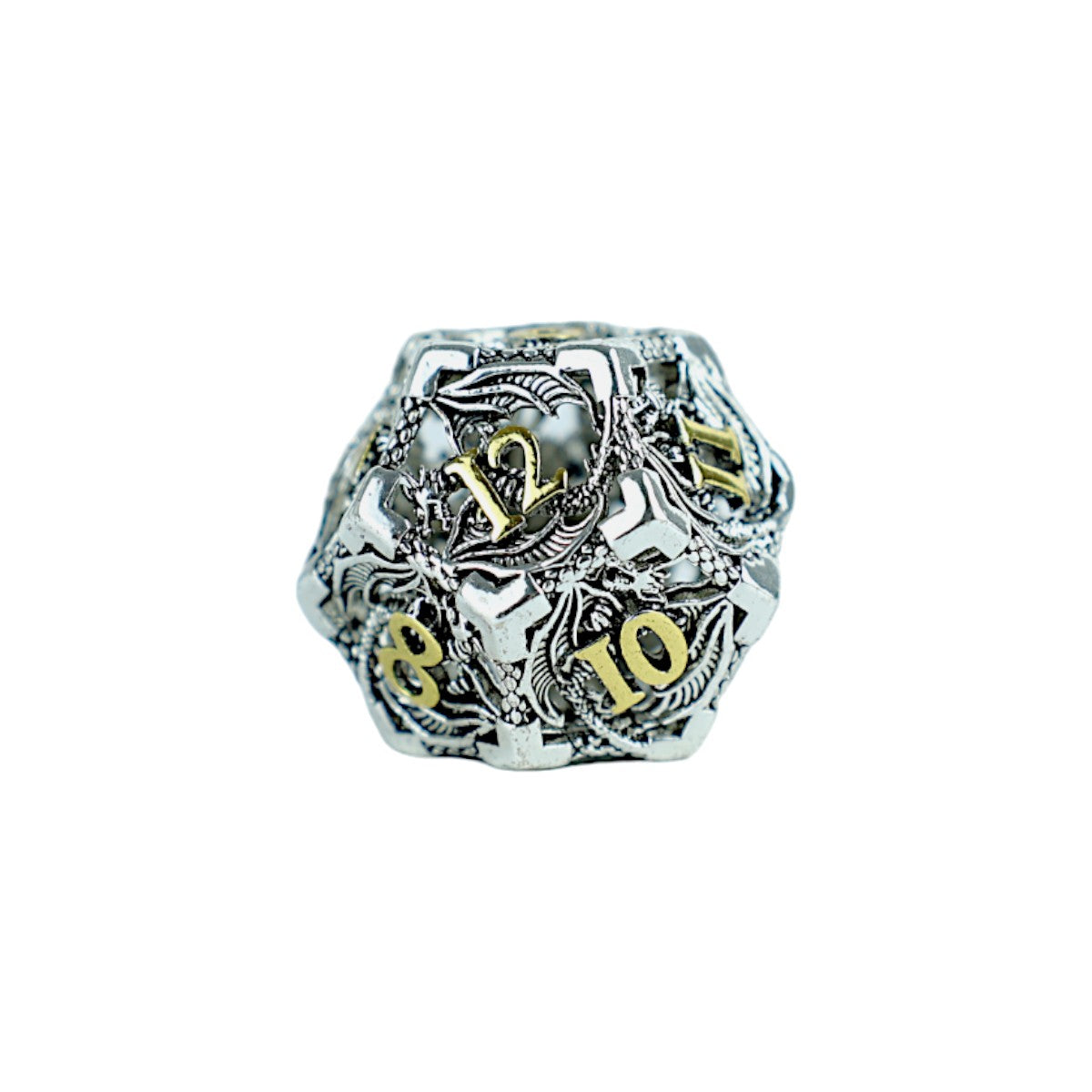 Metal Dice Set Hollow Dragon - Chrome and Gold