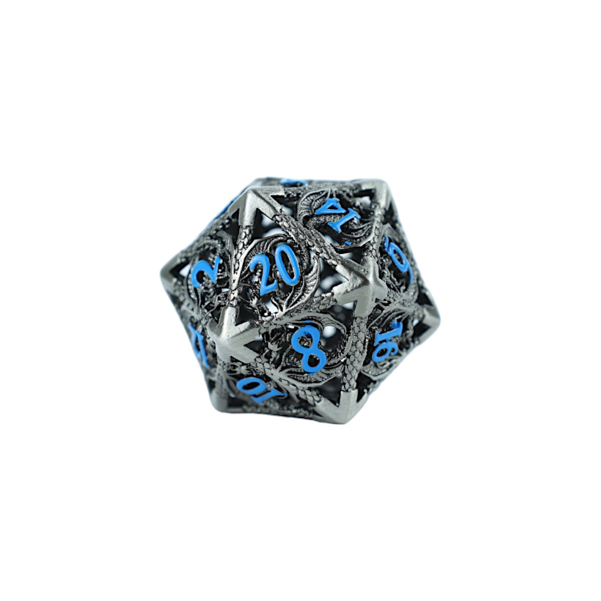 Metal Dice Set Hollow Dragon - Stainless and Blue