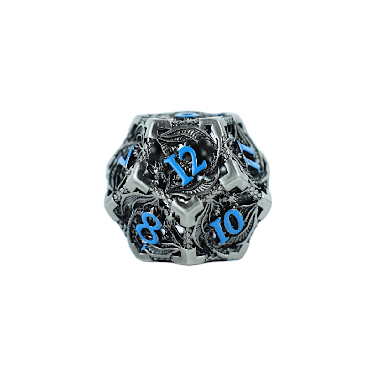 Metal Dice Set Hollow Dragon - Stainless and Blue