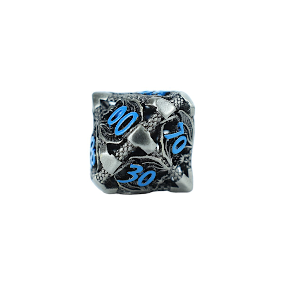 Metal Dice Set Hollow Dragon - Stainless and Blue