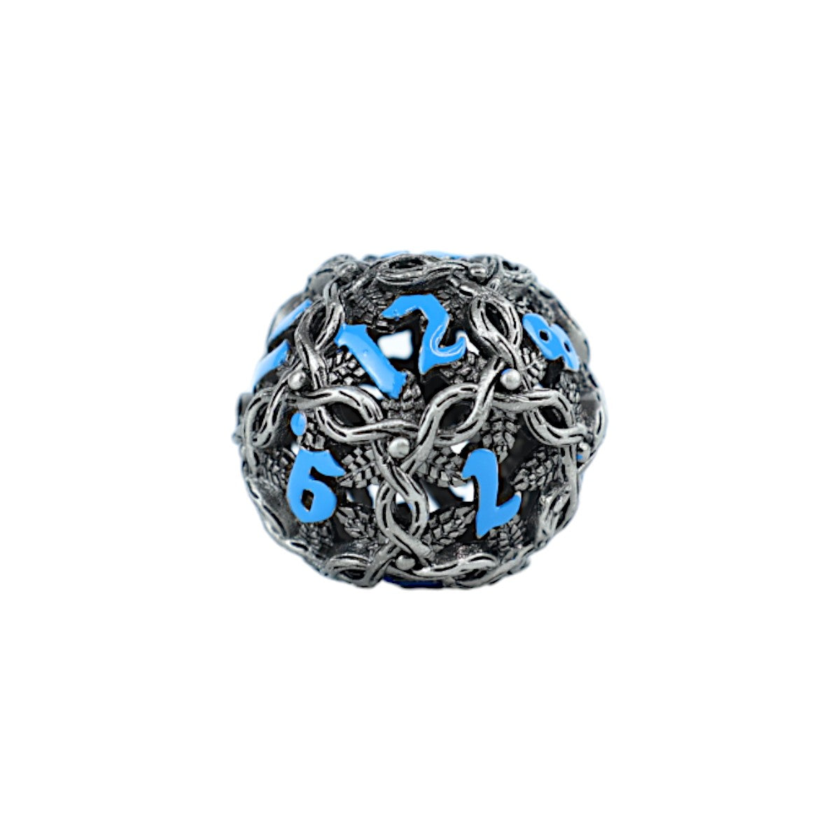 Metal Dice Set Hollow Vines - Stainless and Blue