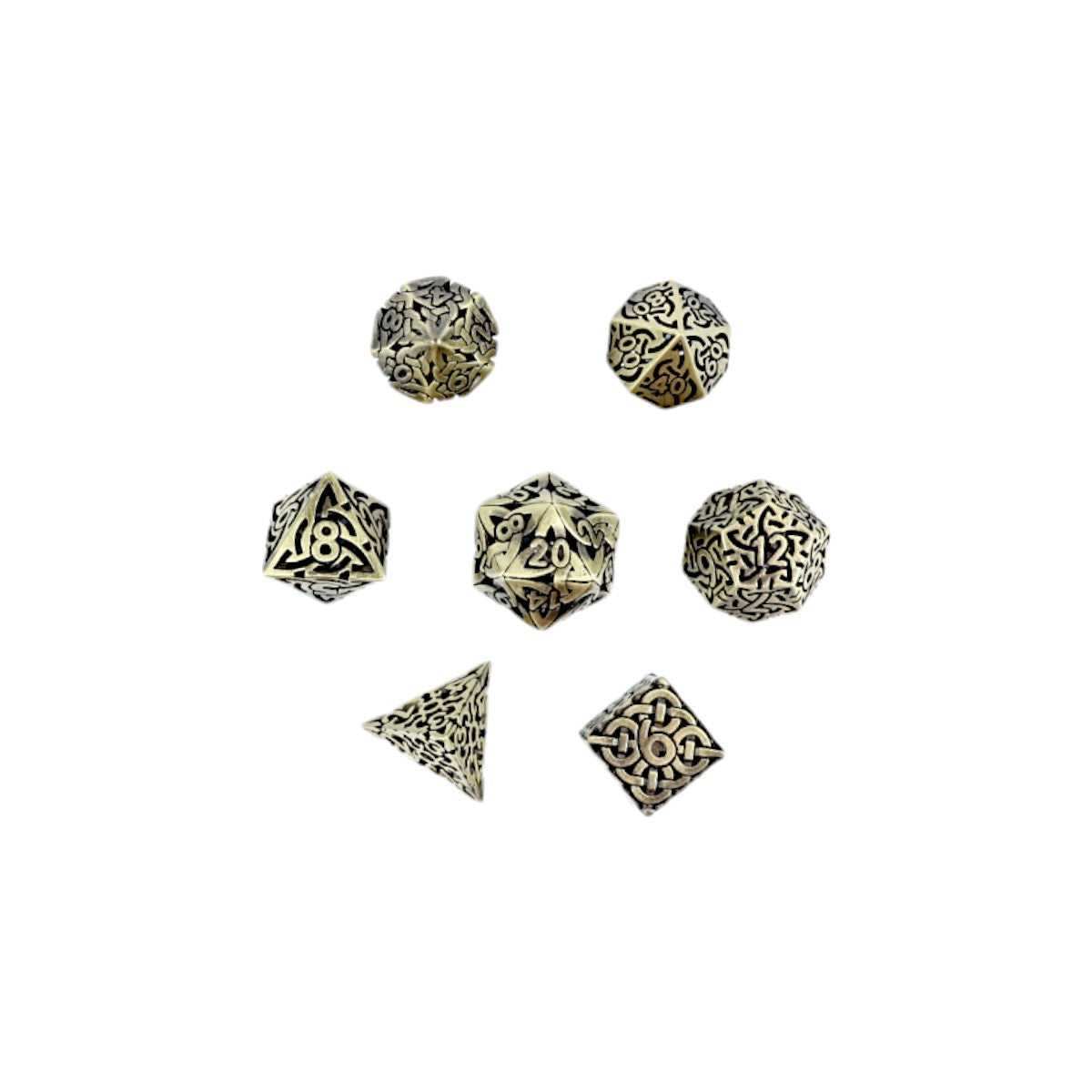 Metal Dice Set Hollow Celtic - Tarnished Gold