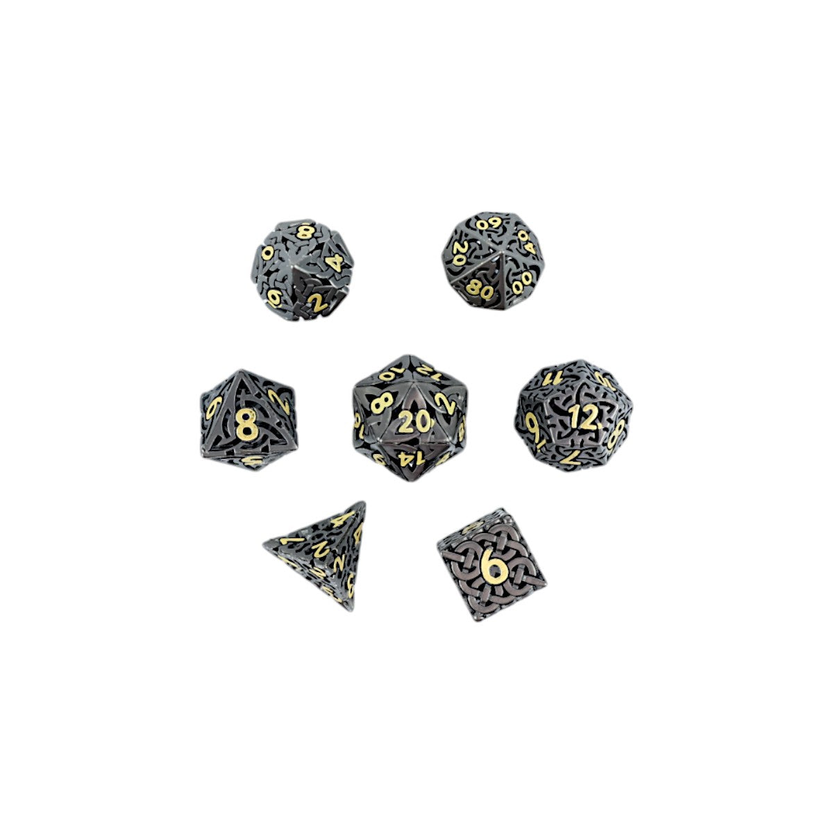 Metal Dice Set Hollow Celtic - Black and Gold