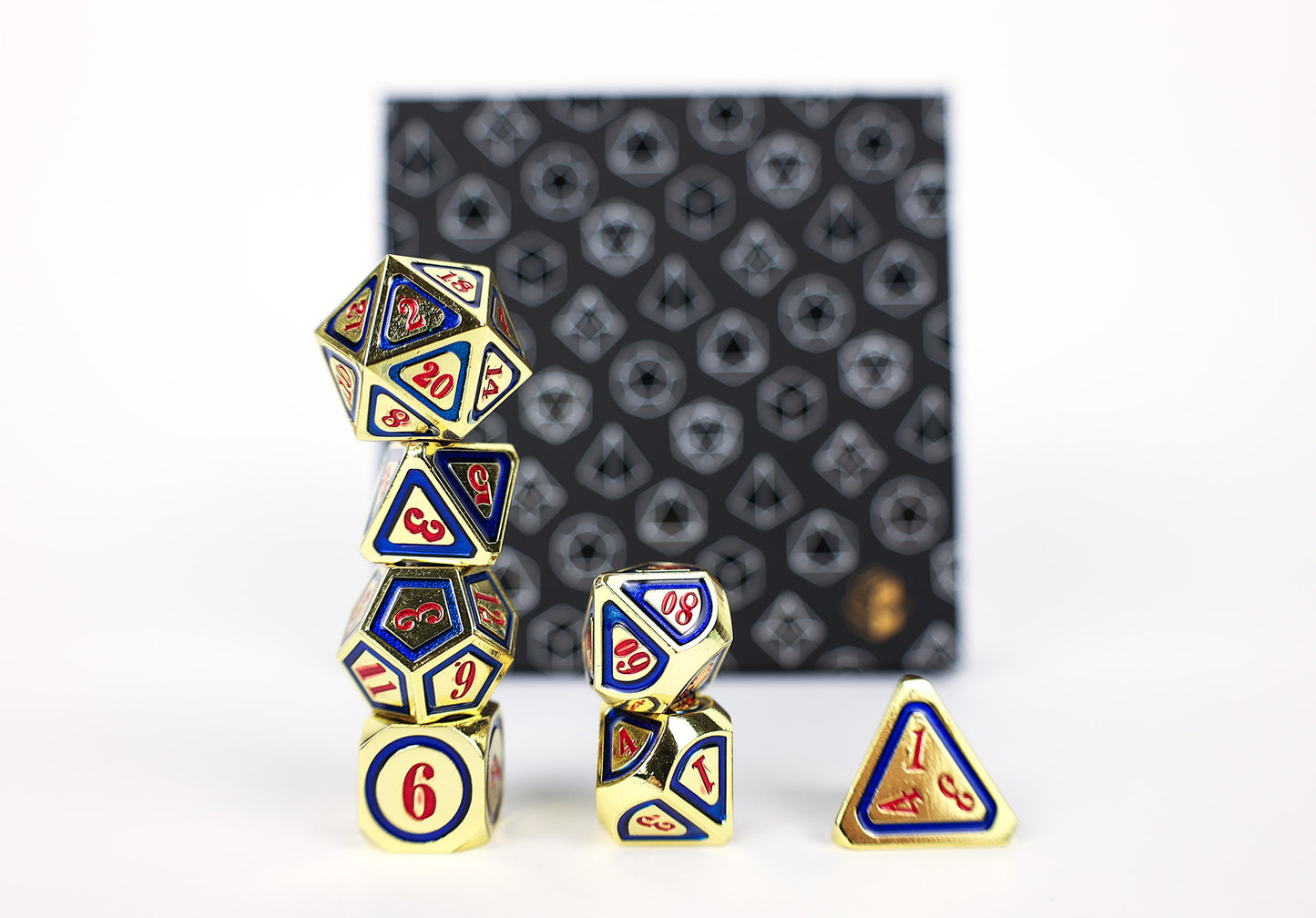 Metal Dice Set Concentric Red/Blue/Gold