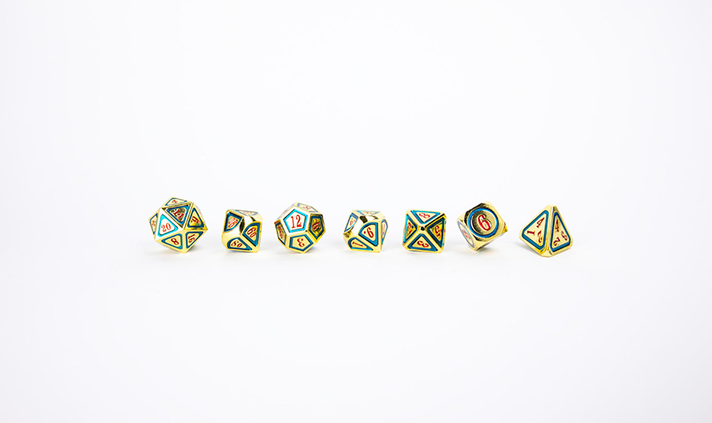 Metal Dice Set Concentric Red/Green/Gold