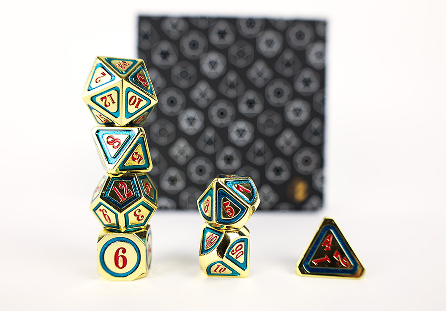 Metal Dice Set Concentric Red/Green/Gold