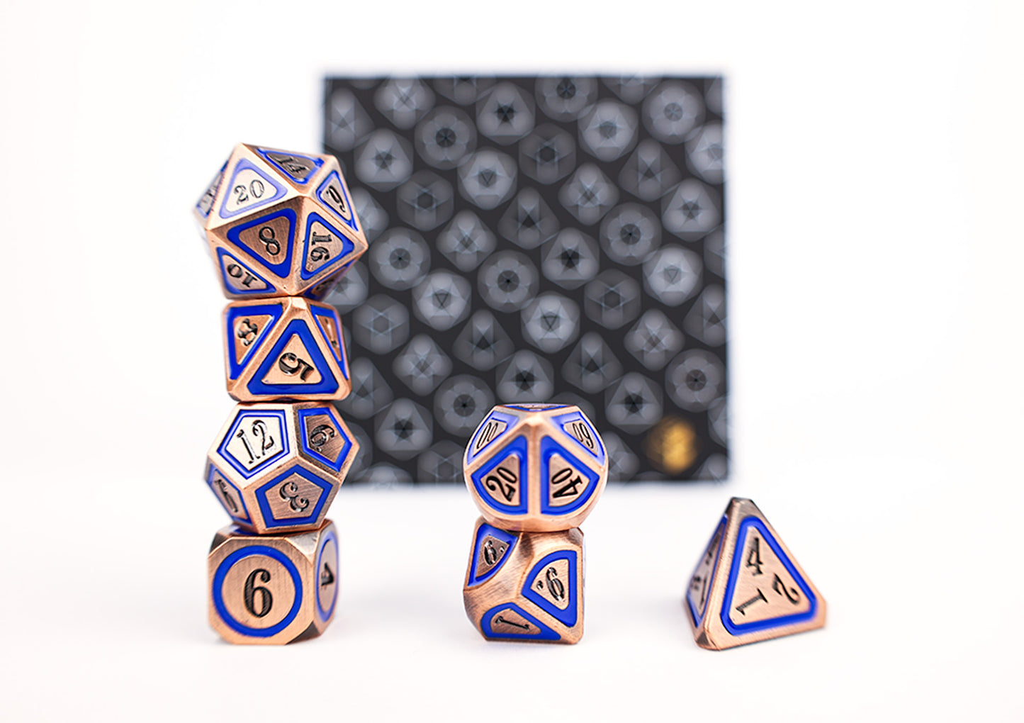 Metal Dice Set Concentric Blue/Black/Brass