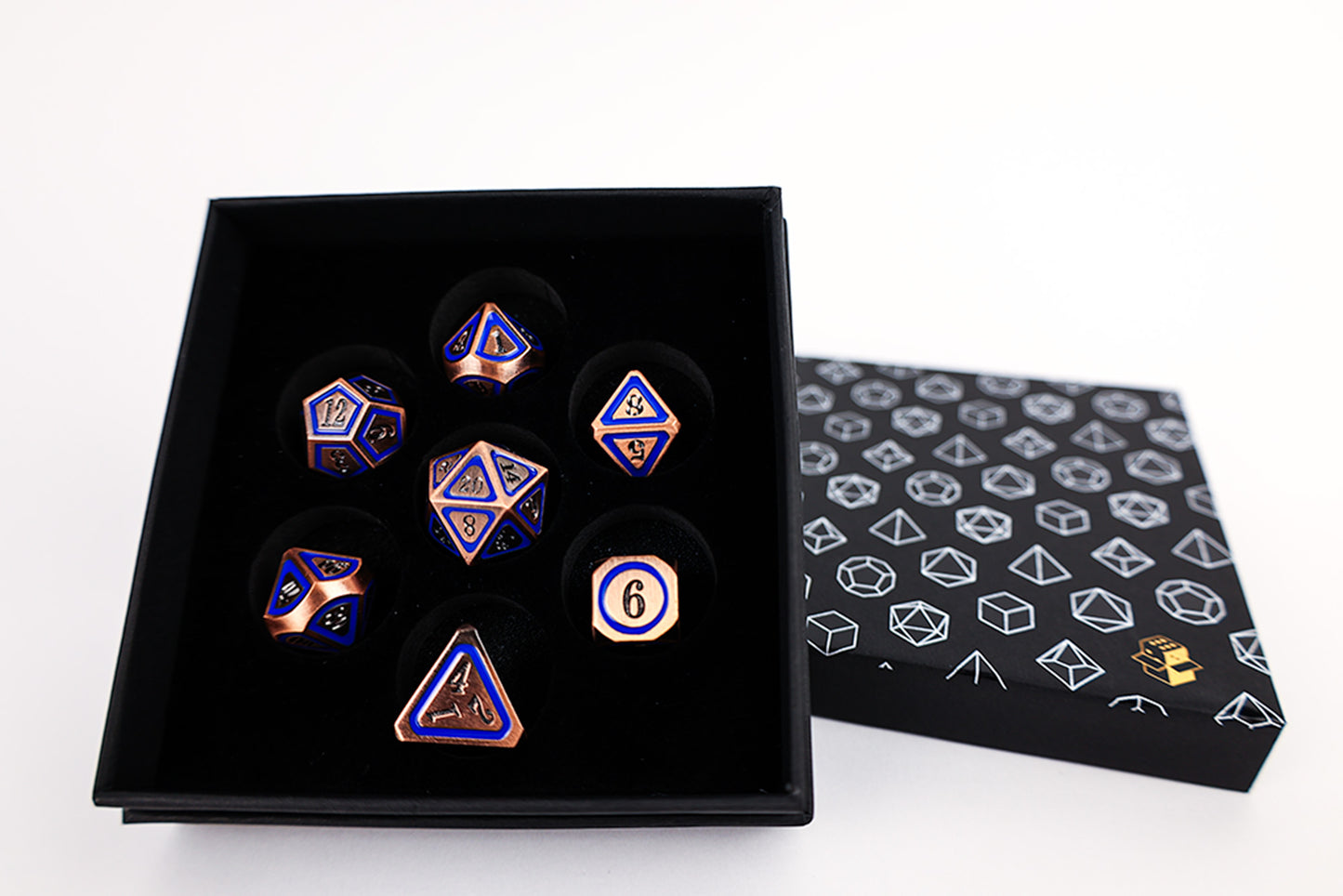 Metal Dice Set Concentric Blue/Black/Brass