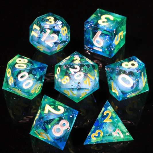 Sharp Edge Dice Liquid Core Emerald Garden