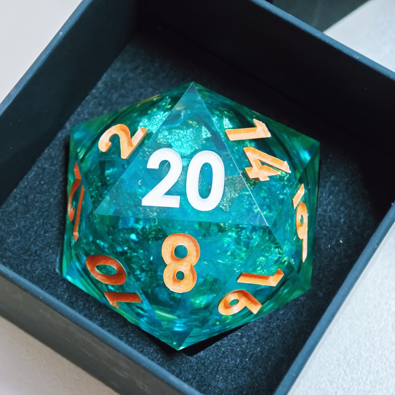 Sharp Edge Dice 50mm-D20 Liquid Core - Green Glitter