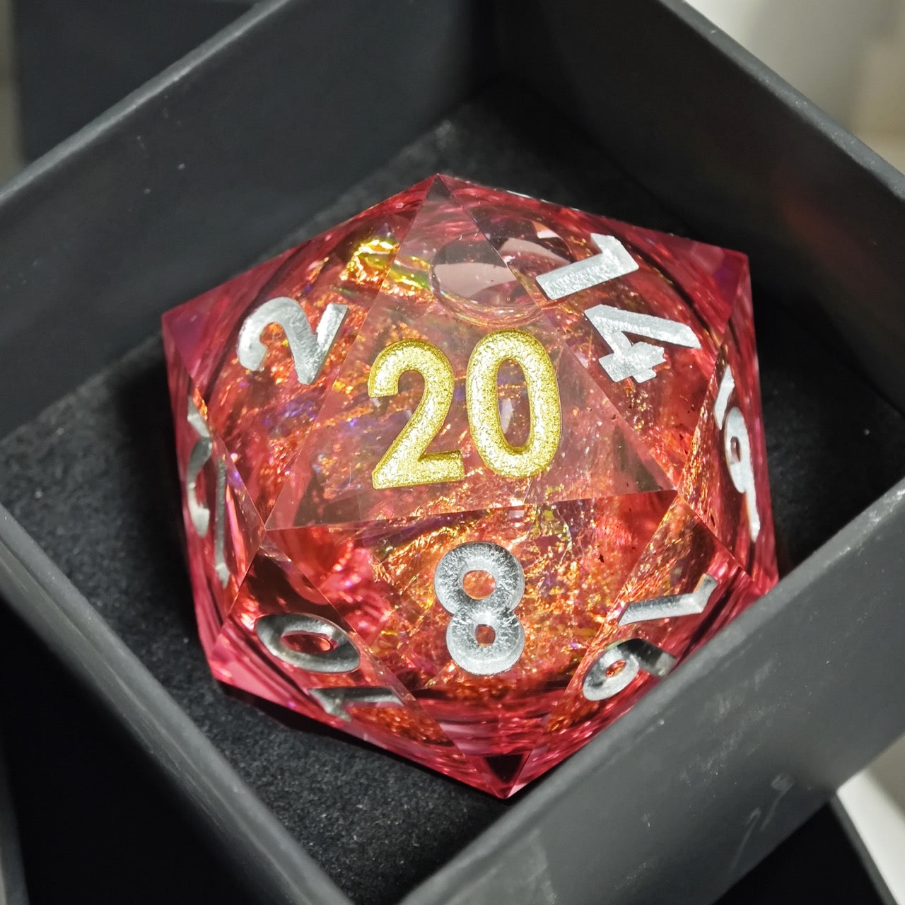 Sharp Edge Dice 50mm-D20 Liquid Core - Red Glitter